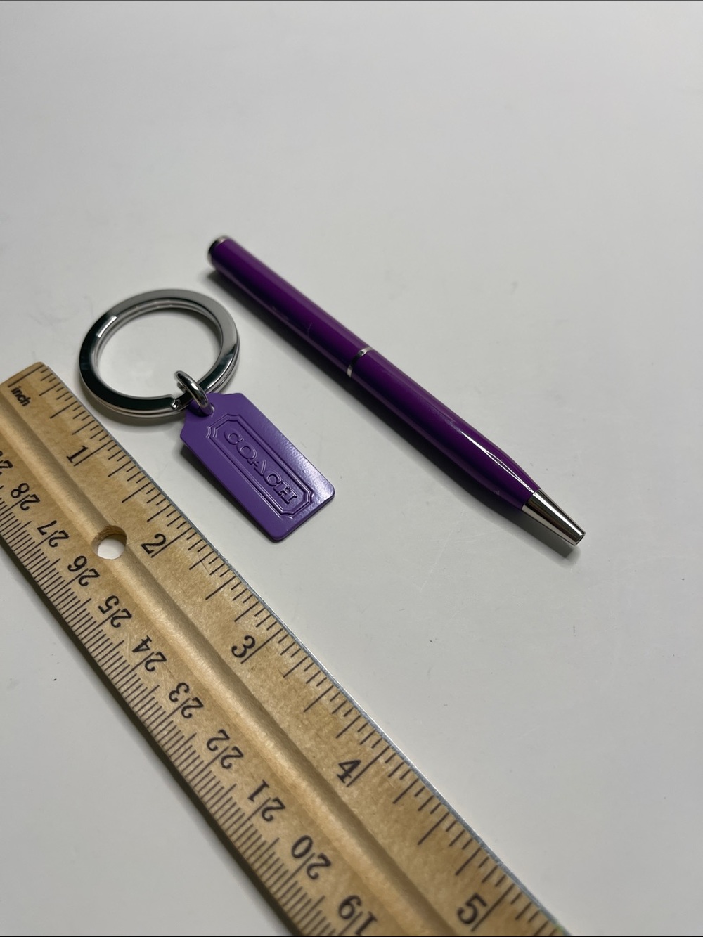 Coach Purple Metal Tag Key Ring with Silver Hardware and Coach Pen - Picture 2 of 5